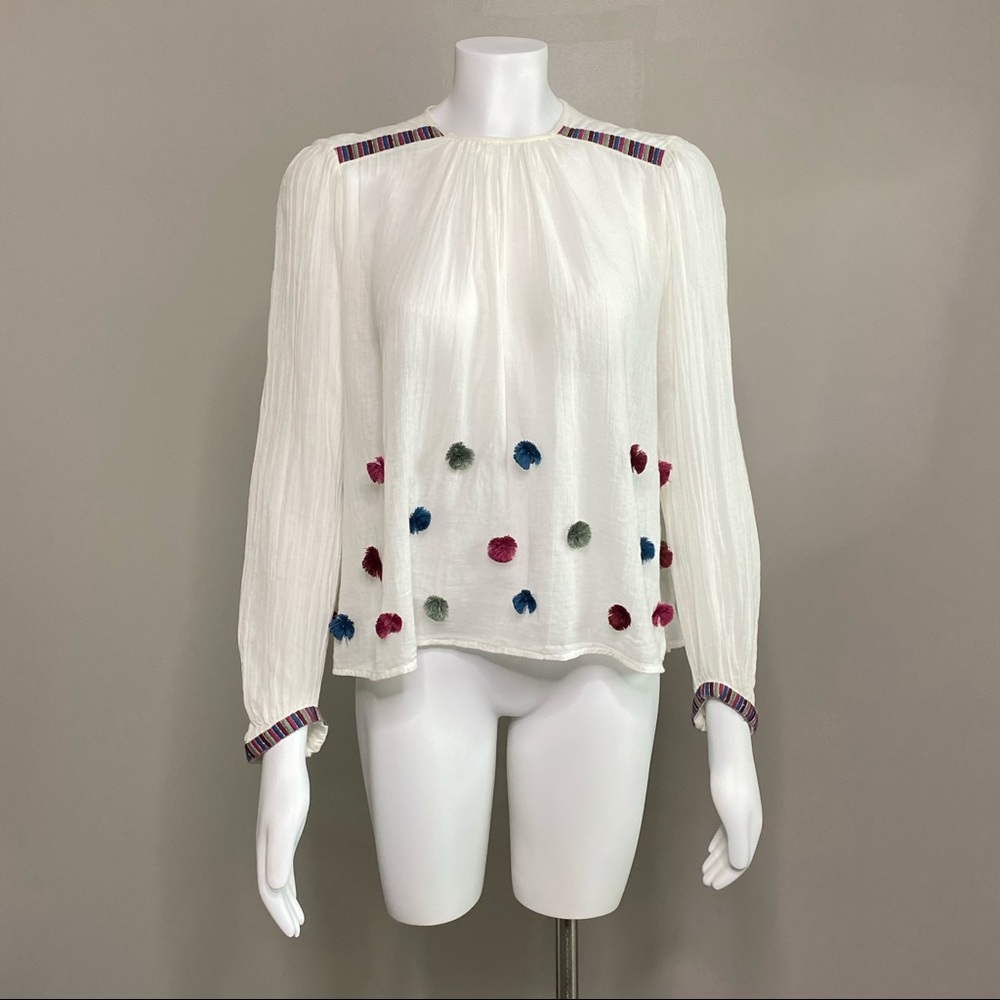 Zara Woman Embroidered Pom Pom Top